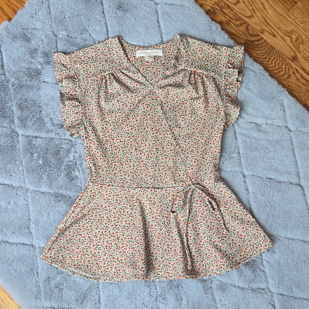 Monteau Los Angeles Orange/Green Floral Shirt, Women's Small, Great Condition
